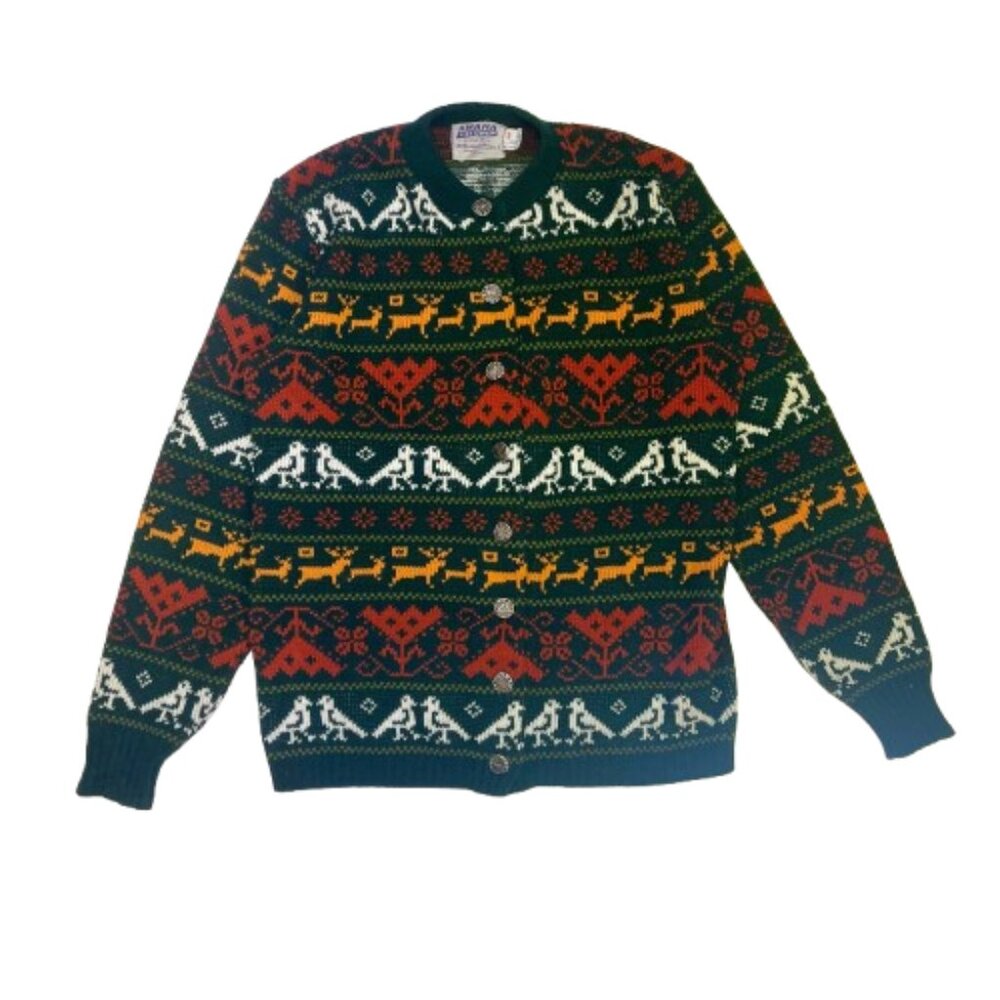 Vintage 70s Jersild deer and bird cardigan